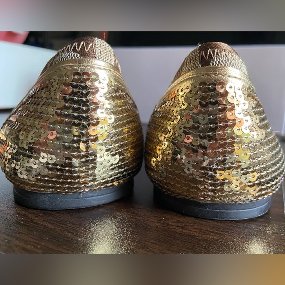 COACH SHINE BEIGE BROWN & GOLD SEQUIN BALLET NEAR-VINTAGE FLATS SIZE 9B - Picture 6 of 8